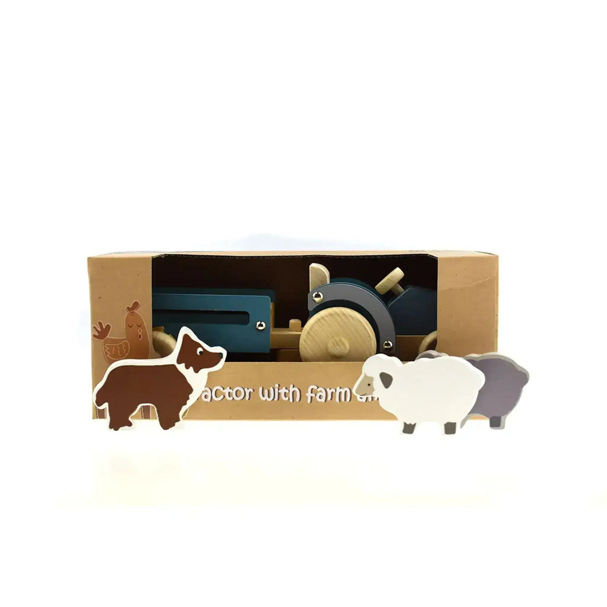 Wooden Tractor With Sheep Dog - Toybox Tales