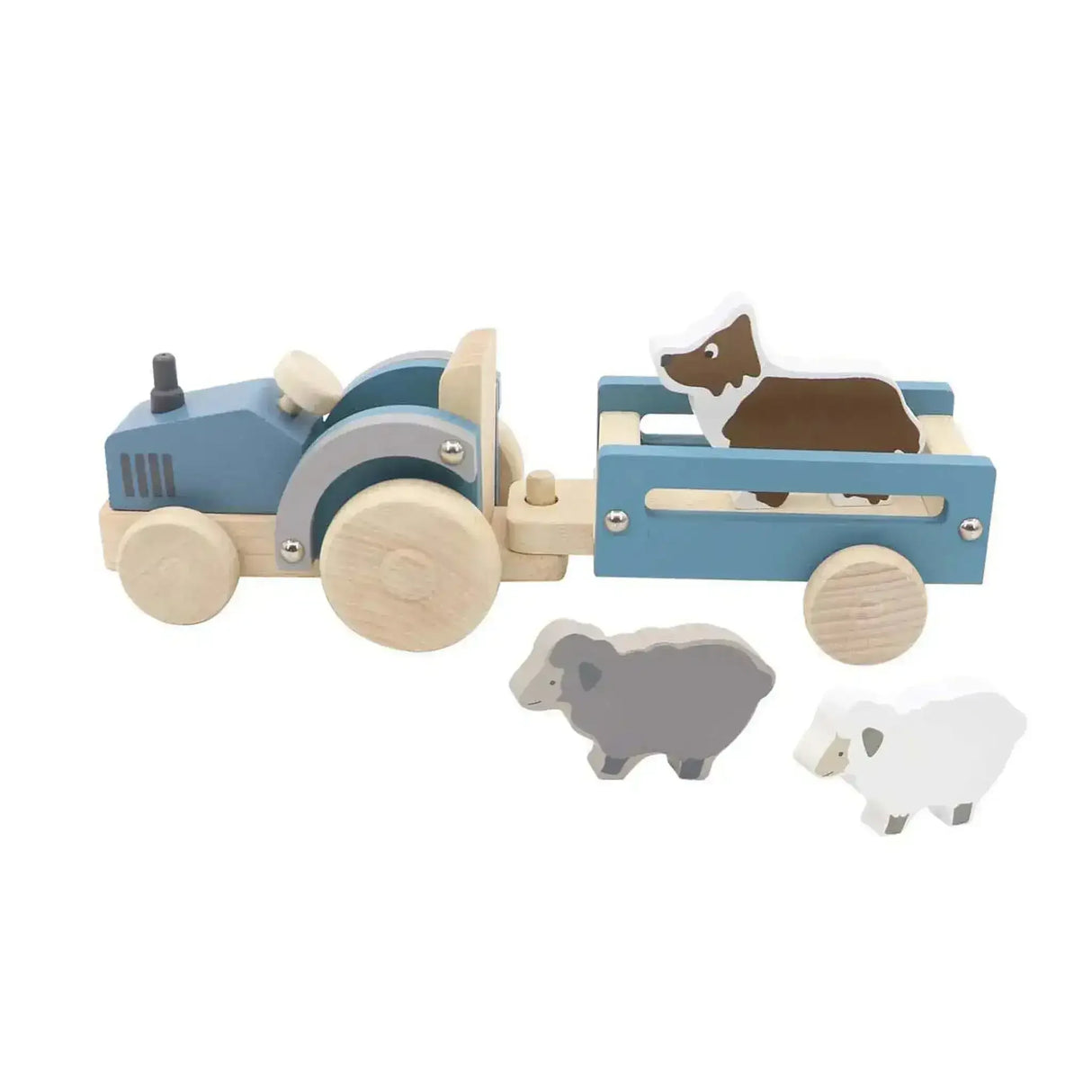 Wooden Tractor With Sheep Dog - Toybox Tales