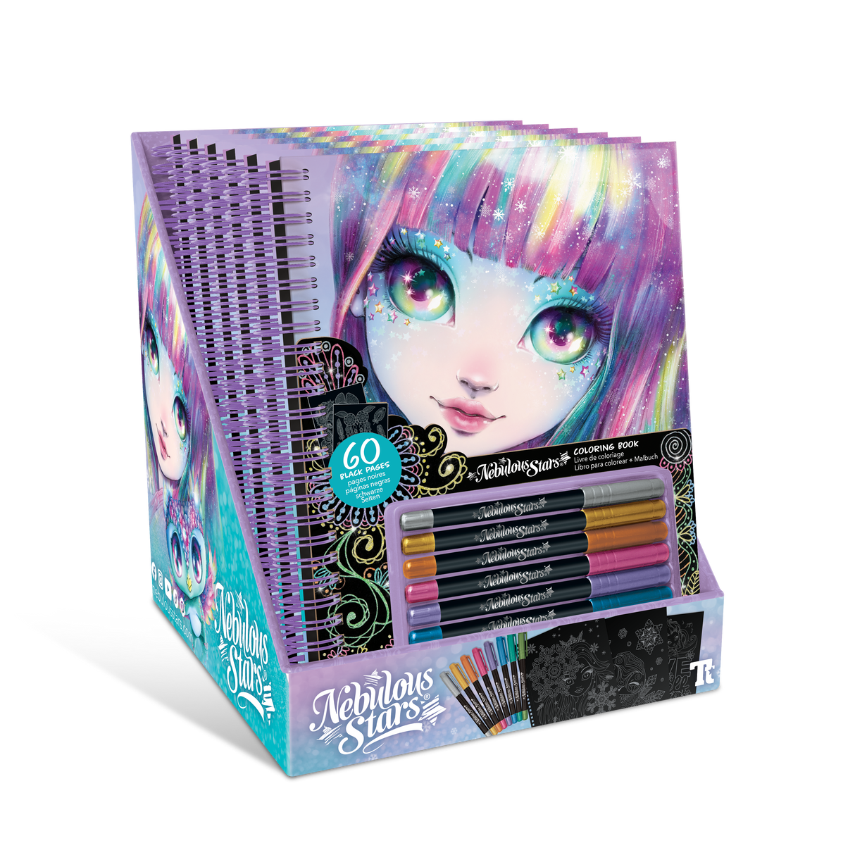Nebulous Stars Black Pages Colouring Book Isadora with metallic gel pens