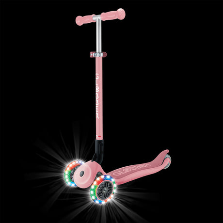 Globber Primo Foldable Lights 3 Wheel Kids Scooter - Pastel Pink - light-up wheels