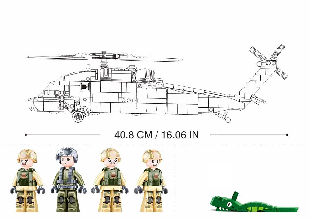 Sluban | Model Bricks | Helicopter Black Hawk 692 Pcs