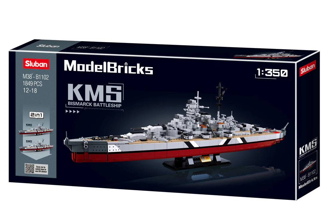 Sluban | Model Bricks | Bismarck Battleship (2 in 1) 1849 Pcs