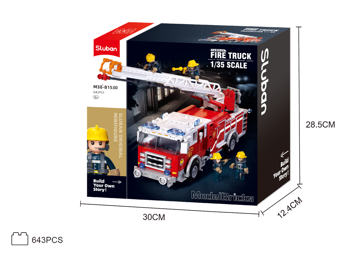 Sluban fire truck brick model with outriggers deployed
