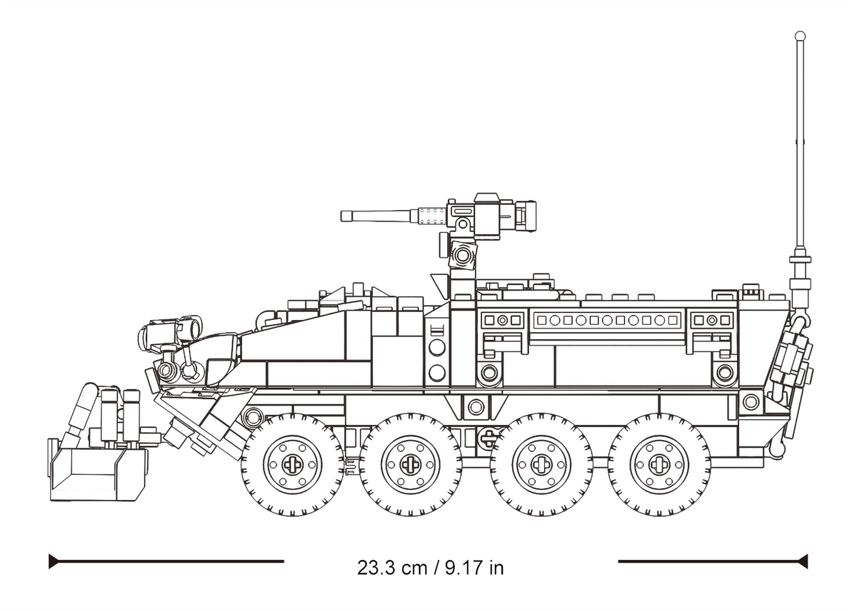 Sluban M1126 Stryker 1:35 scale brick model side view