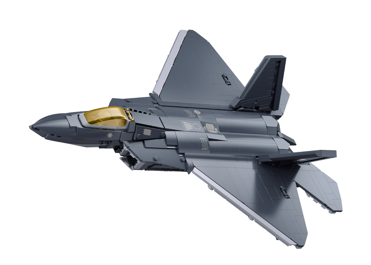 Sluban F-22 Raptor showing twin tail fins and swept wings