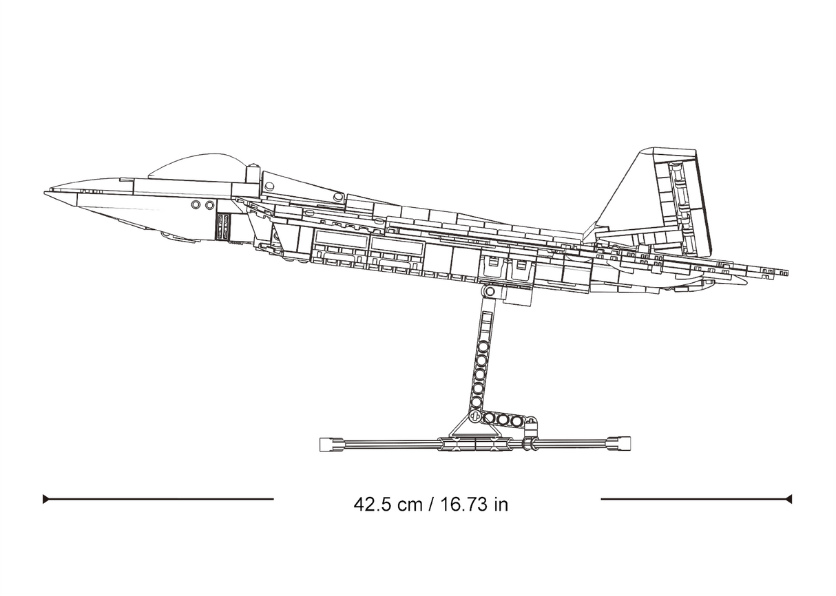 Sluban F-22A Raptor stealth fighter brick model side view