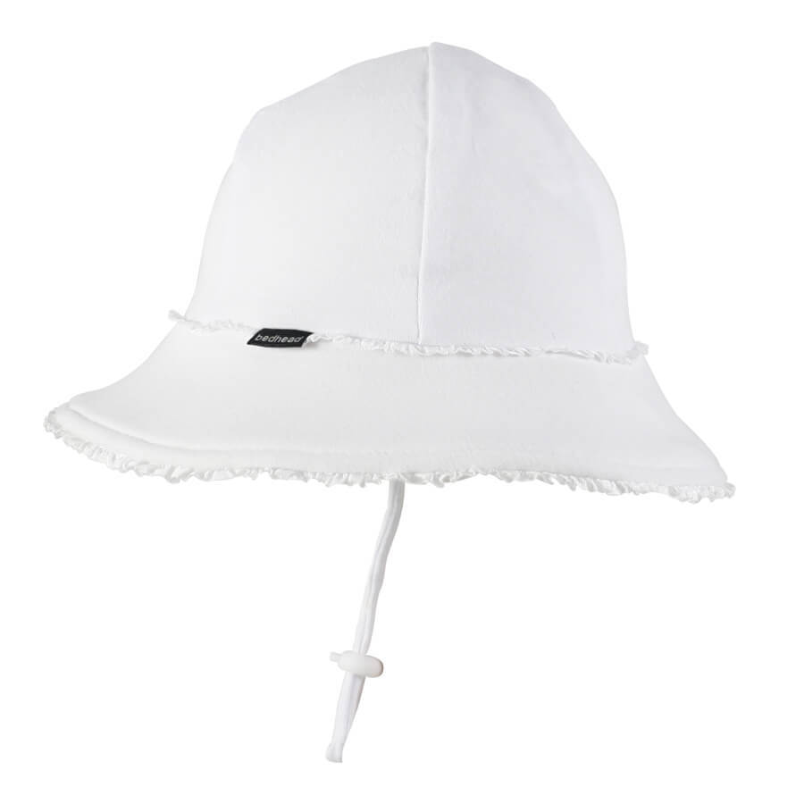 Toddler Bucket Hat Ruffle Trim - White