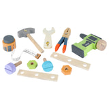Wooden hammer, spanner, screwdriver, pliers, drill and fixings from the Bluey Tradies Belt set
