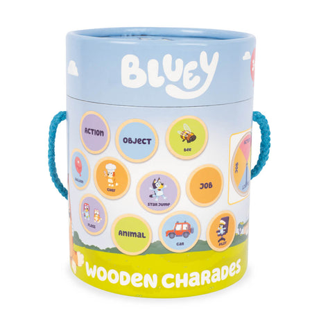 Bluey Wooden Charades game in its Bluey storage tin