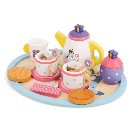 Bluey Wooden Tea Party Set arranged for a tea party