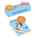 Oh Biscuits! wooden biscuit packet with Bluey notepad and pencil