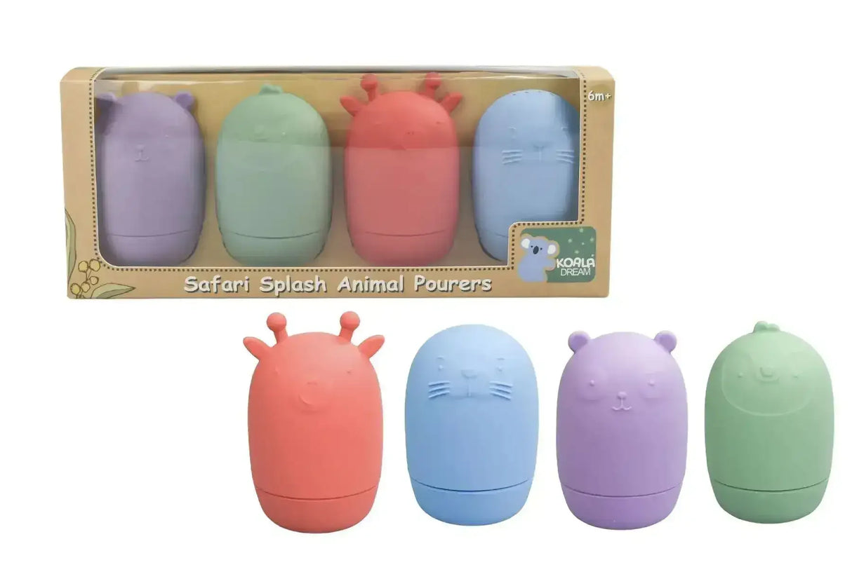 Silicone Safari Splash Animal Pourers 4 Piece Set- Brights - Toybox Tales