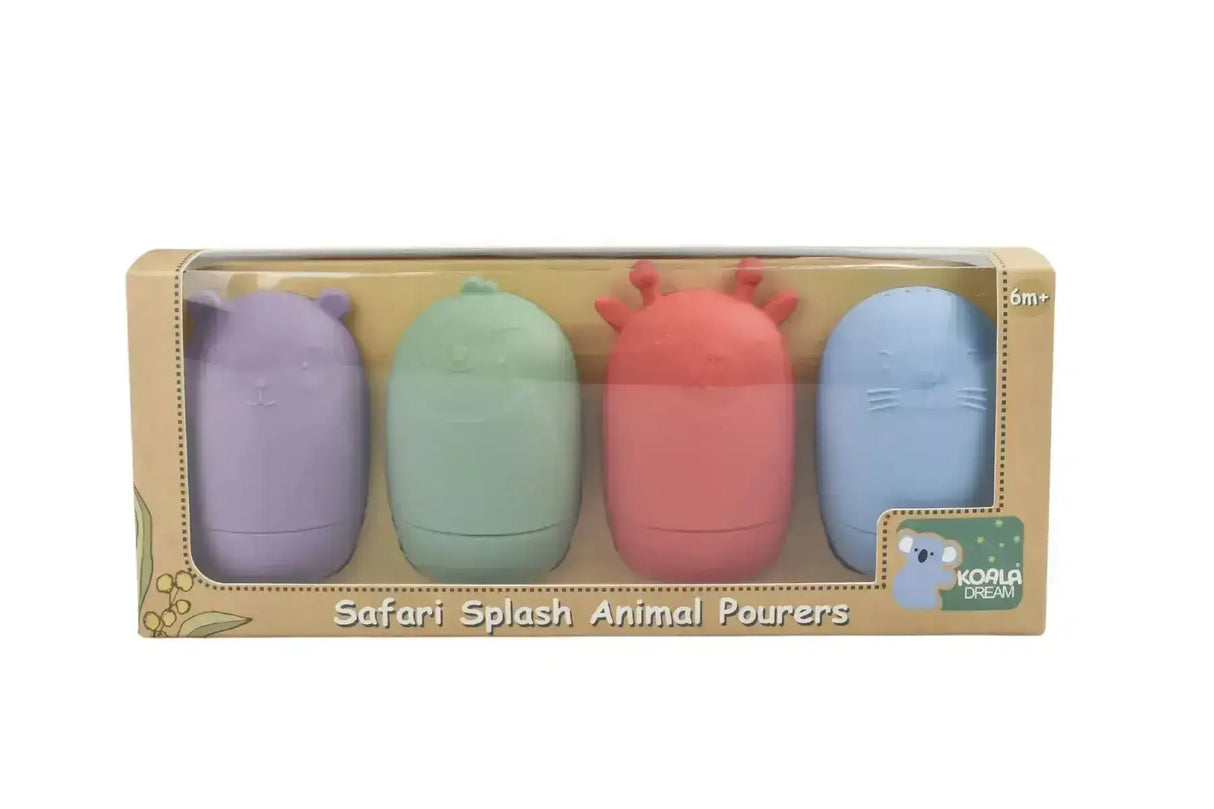 Silicone Safari Splash Animal Pourers 4 Piece Set- Brights - Toybox Tales
