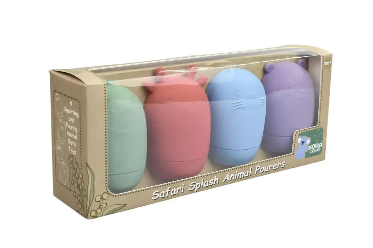 Silicone Safari Splash Animal Pourers 4 Piece Set- Brights - Toybox Tales