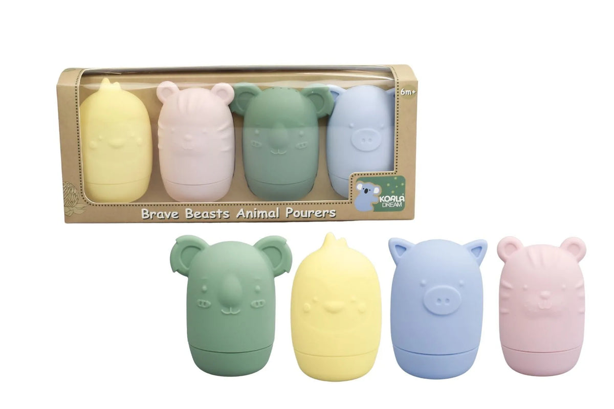 Silicone Brave Beasts Animal Pourers 4 Piece Set- Pastel