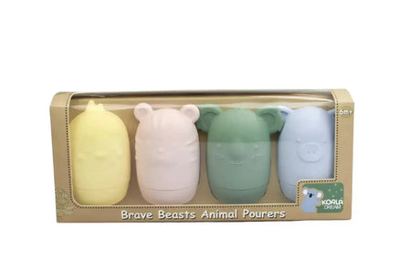 Silicone Brave Beasts Animal Pourers 4 Piece Set- Pastel - Toybox Tales