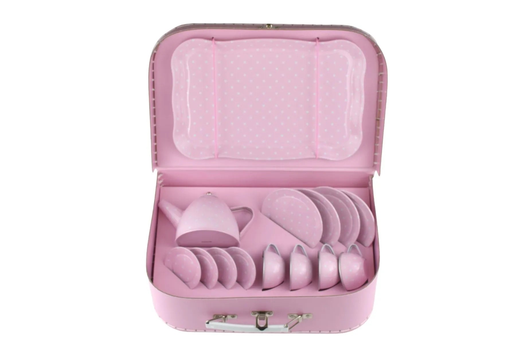 Pink Tin Tea Set In Suitcase 15 Piece