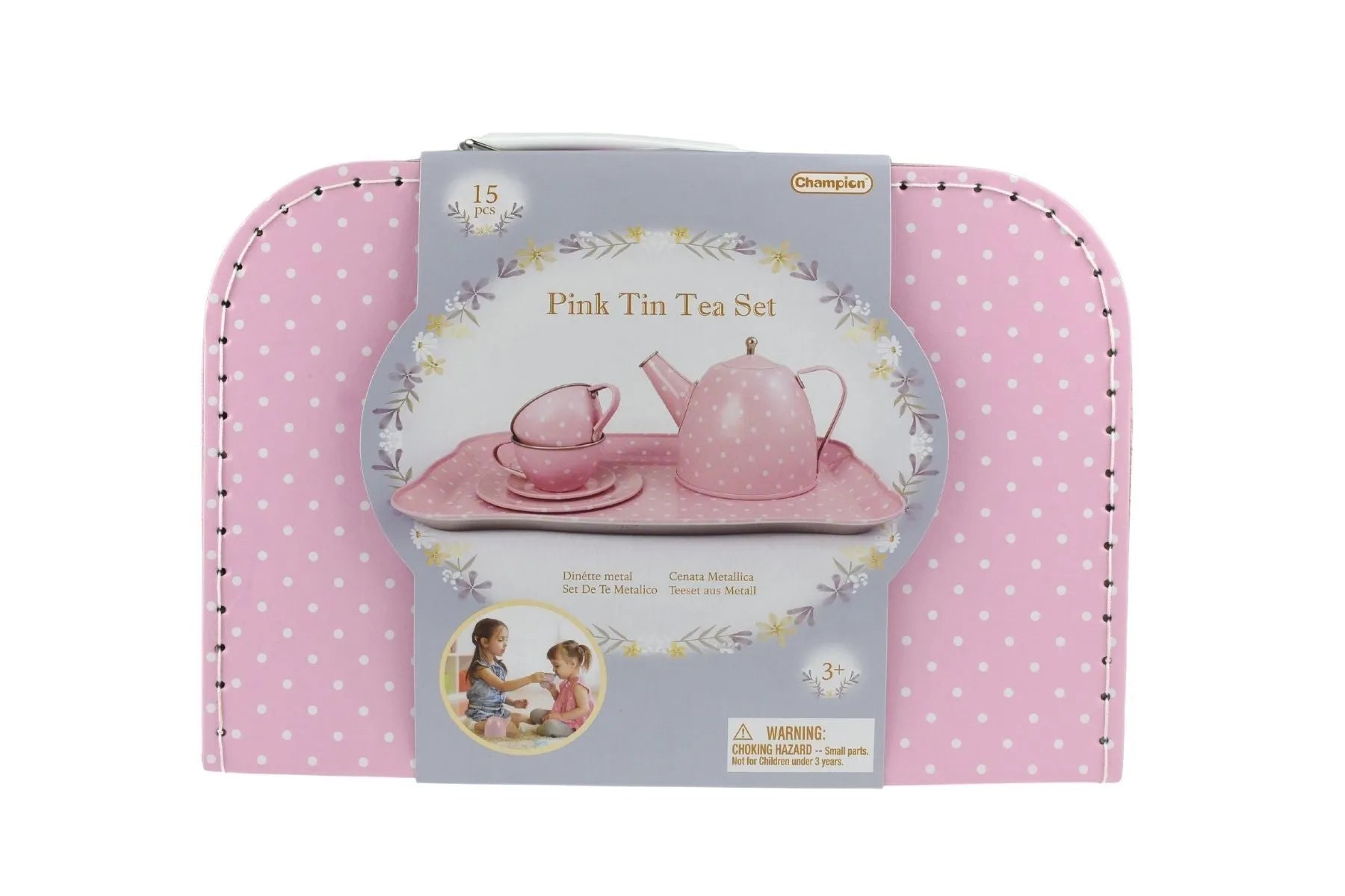 Pink Tin Tea Set In Suitcase 15 Piece