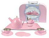 Pink Tin Tea Set In Suitcase 15 Piece