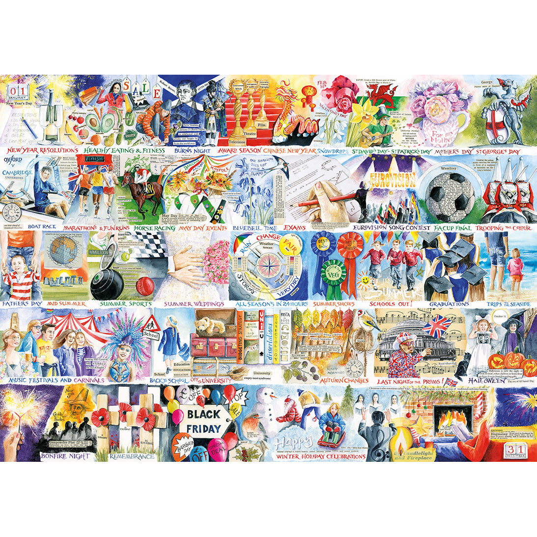 A Year in Great Britain puzzle artwork by Val Goldfinch