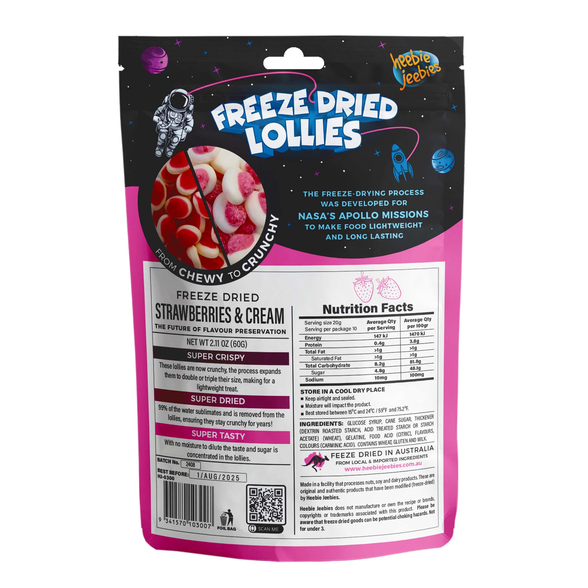 Heebie Jeebies | Freeze Dried Strawberries and Cream Lollies | Large