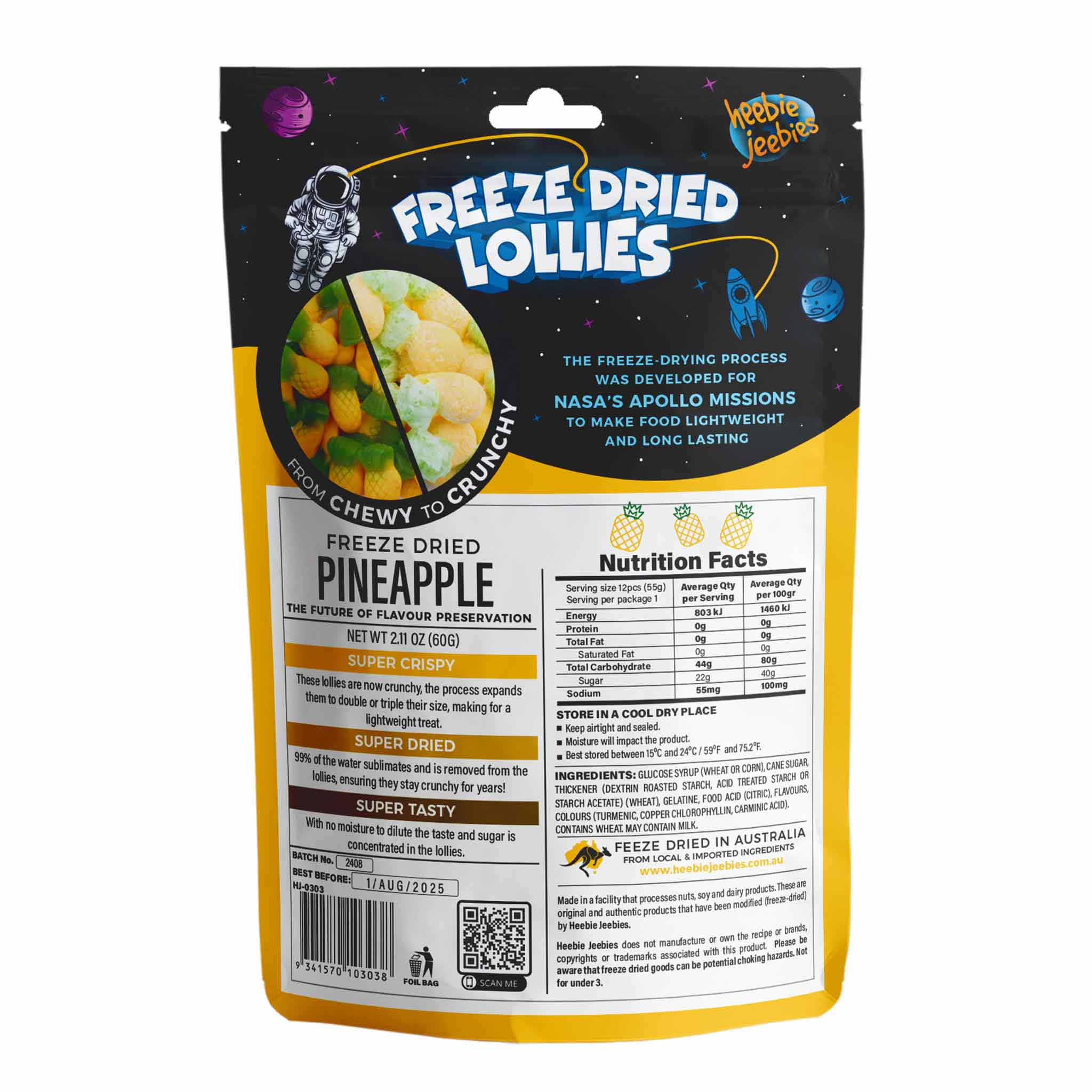 Heebie Jeebies | Freeze Dried Pineapple Lollies | Large