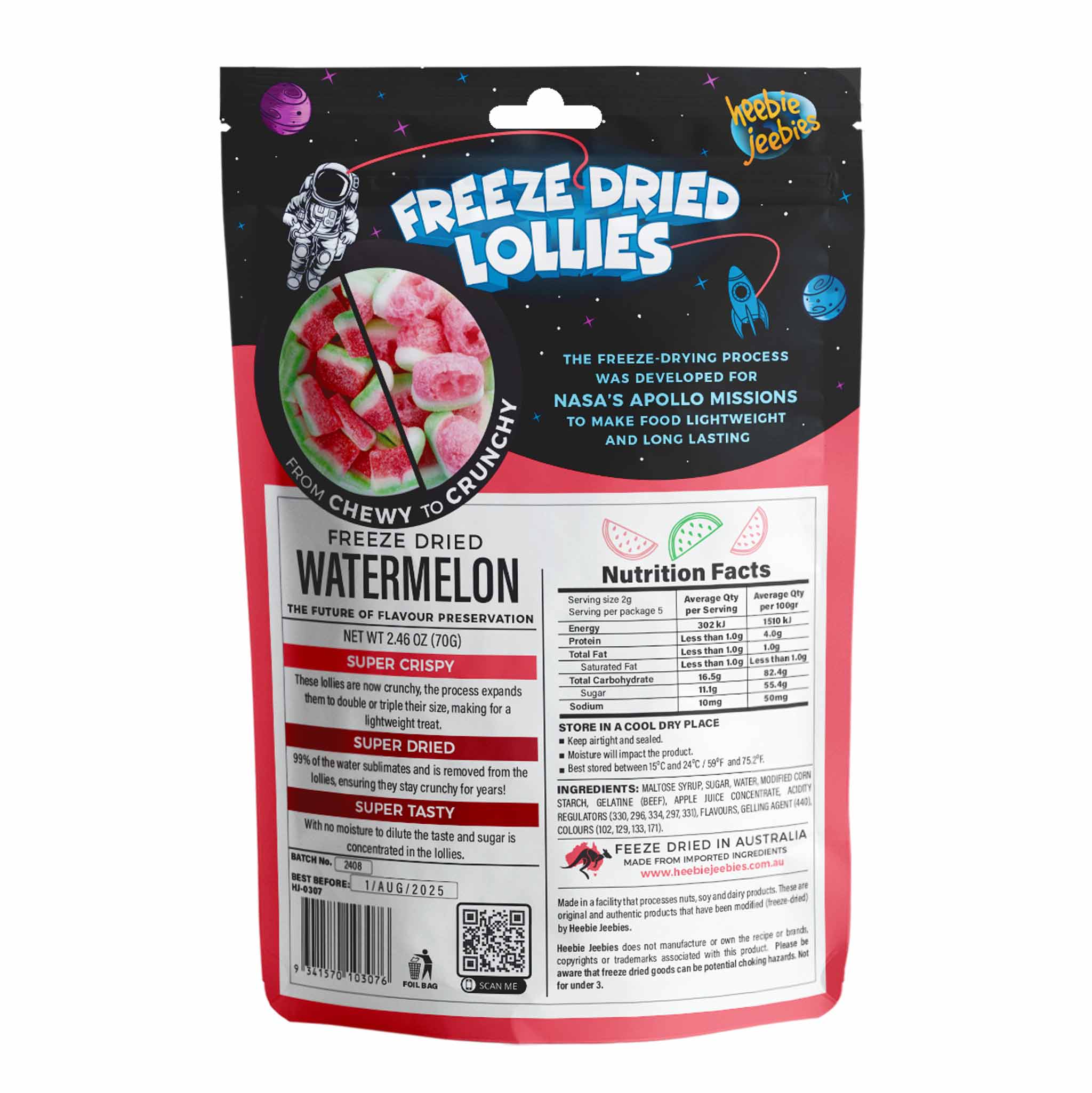 Heebie Jeebies | Freeze Dried Sour Watermelon Lollies | Large