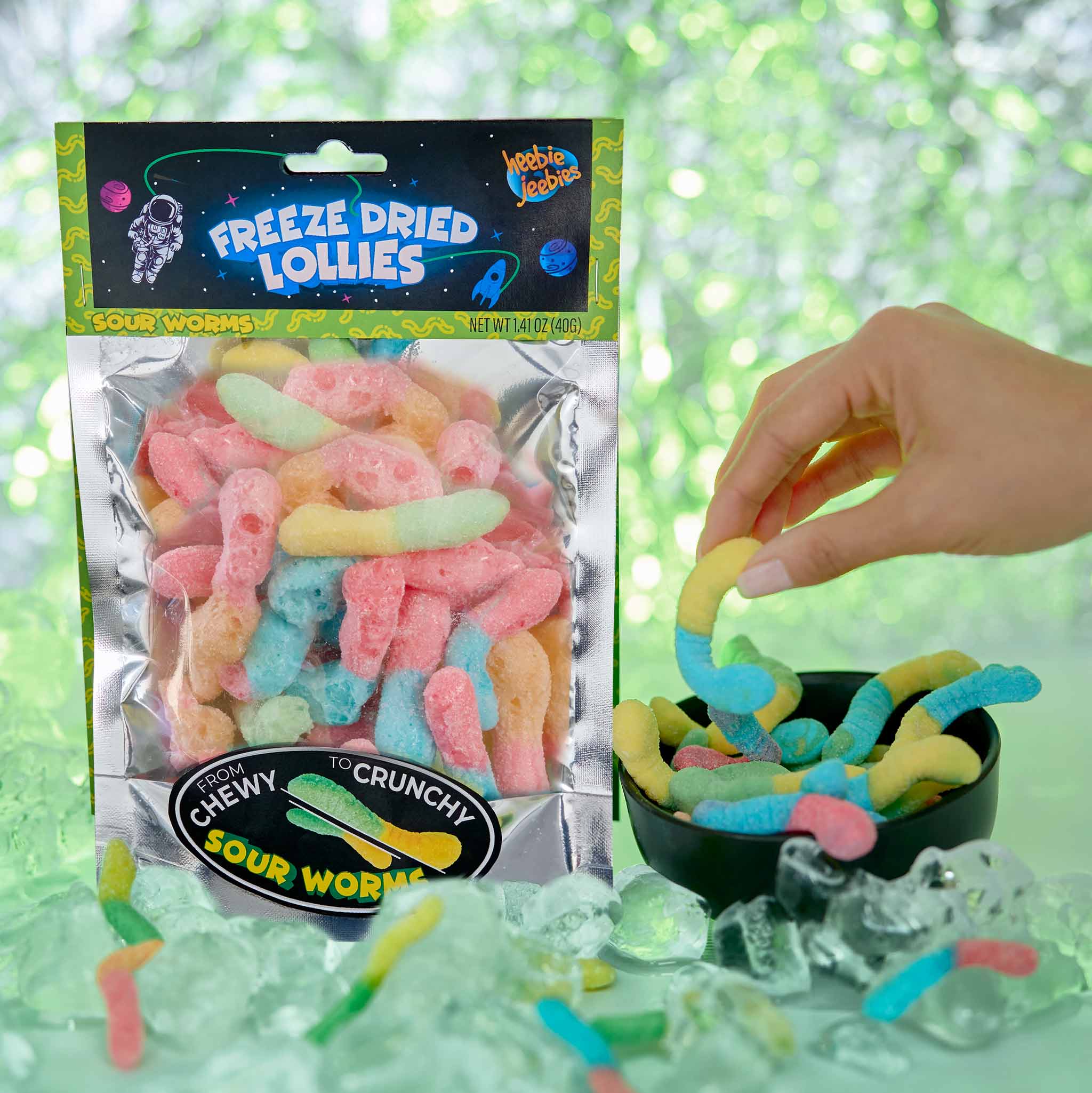 Heebie Jeebies | Freeze Dried Sour Worms Lollies | Large