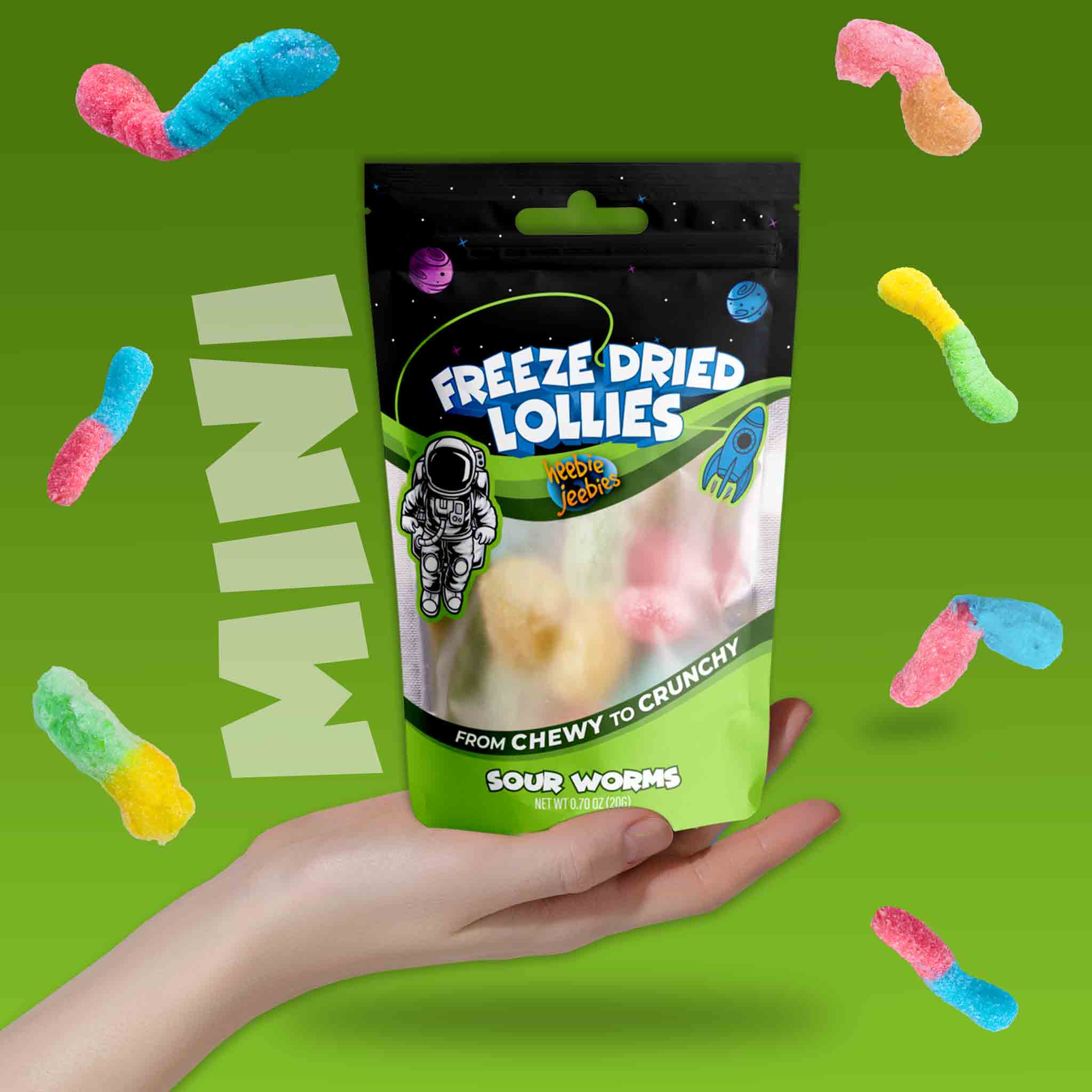 Heebie Jeebies | Freeze Dried Sour Worms Lollies | Mini