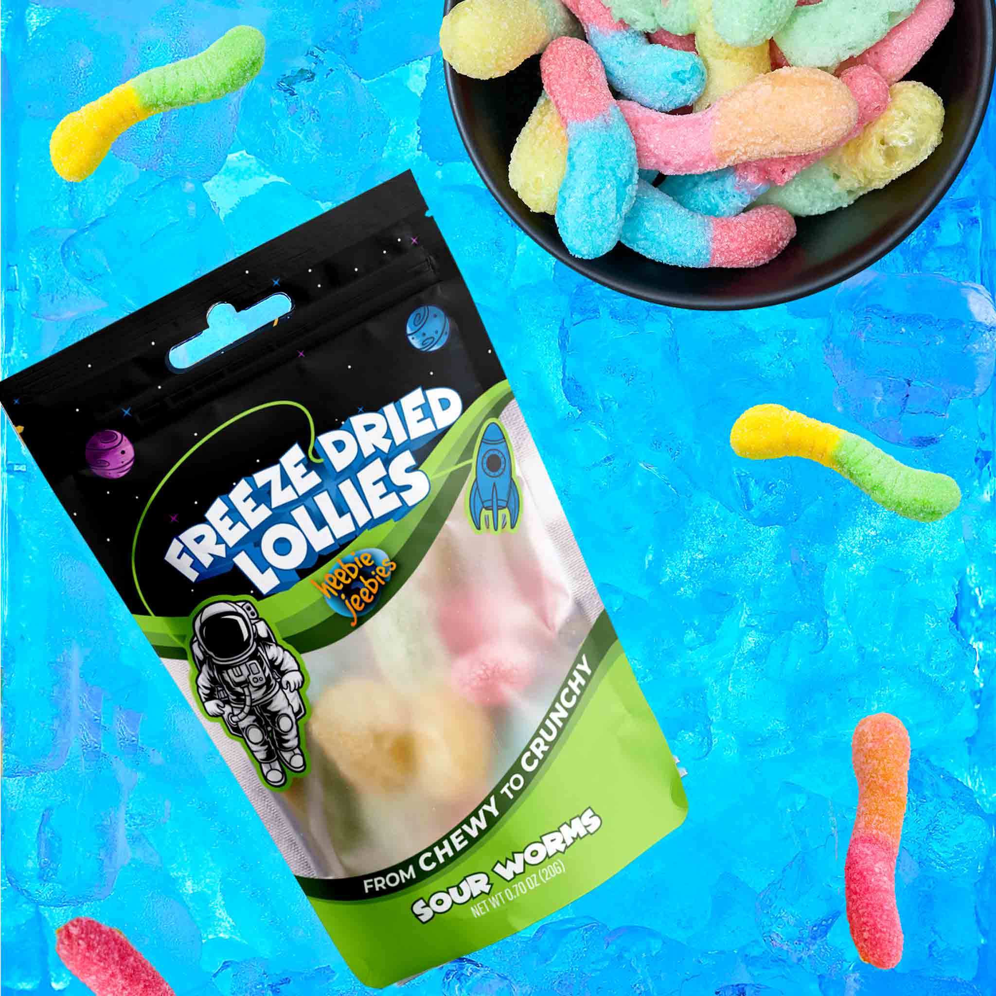 Heebie Jeebies | Freeze Dried Sour Worms Lollies | Mini