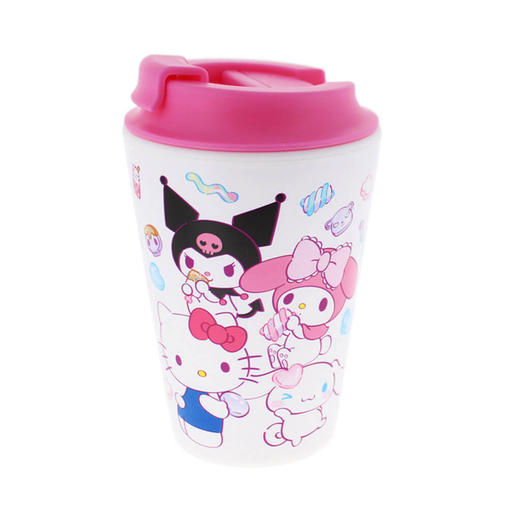 Hello Kitty Sweets travel mug showing Hello Kitty, My Melody and Kuromi