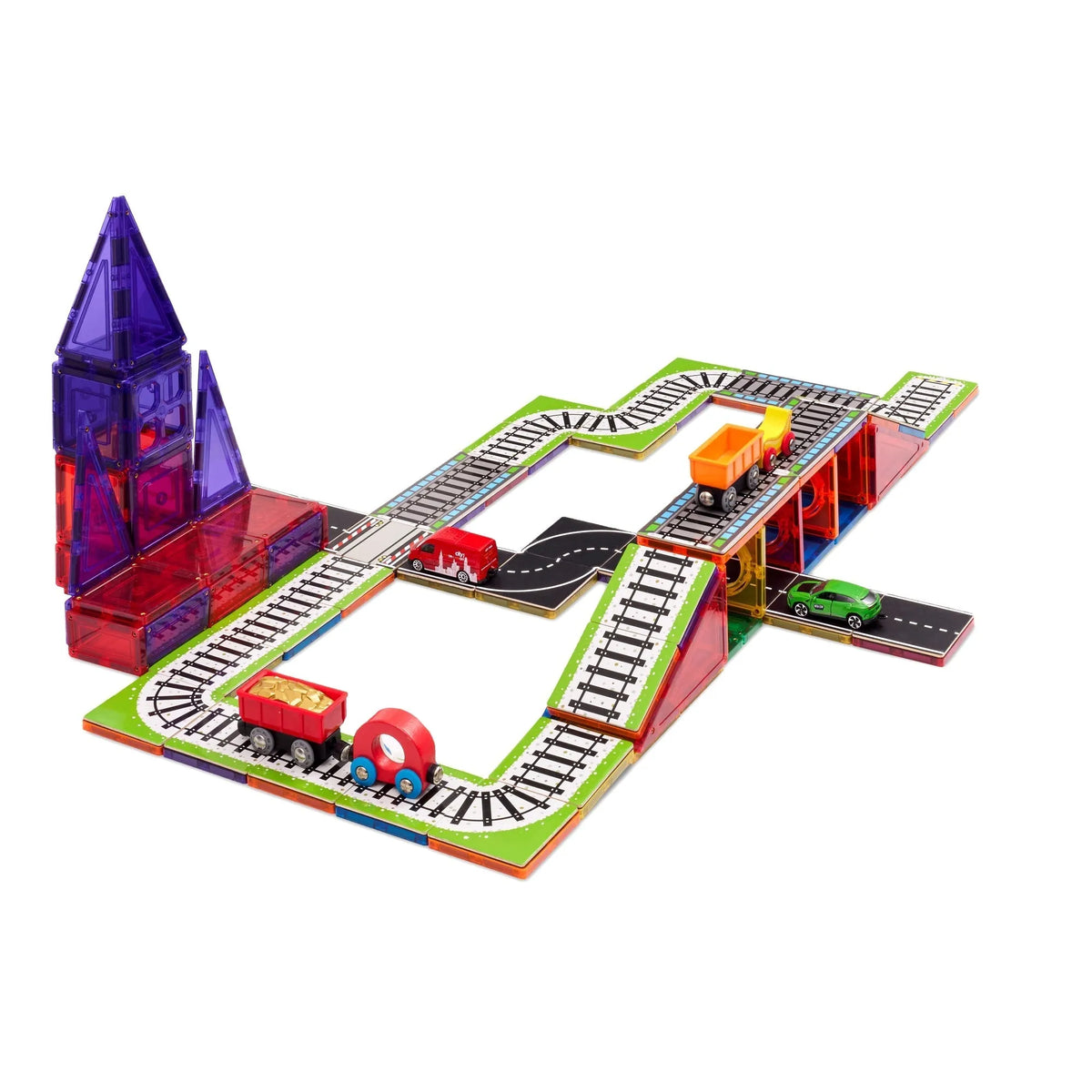 Learn & Grow - Magnetic Tile Topper - Train Track Pack (36 Piece) - Toybox Tales