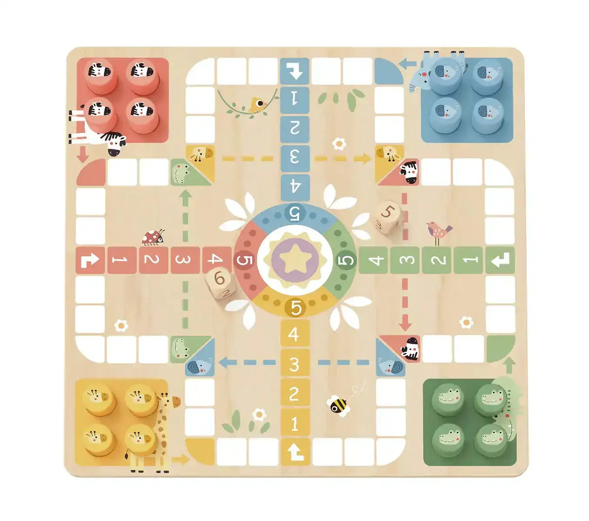 2 in 1 Wooden Board Game - Ludo, Snakes & Ladders