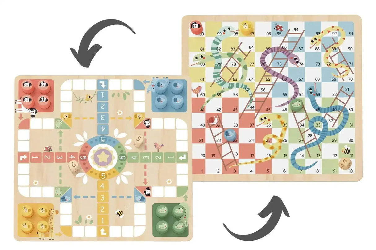 2 in 1 Wooden Board Game - Ludo, Snakes & Ladders