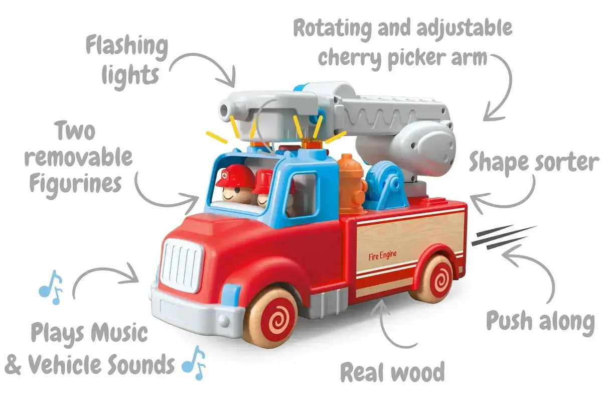 Wooden Fire Engine with Sound and Light