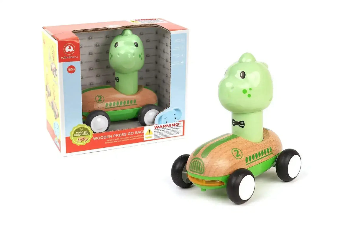 Wooden Press Go Racer with Light and Sound | Dinosaur