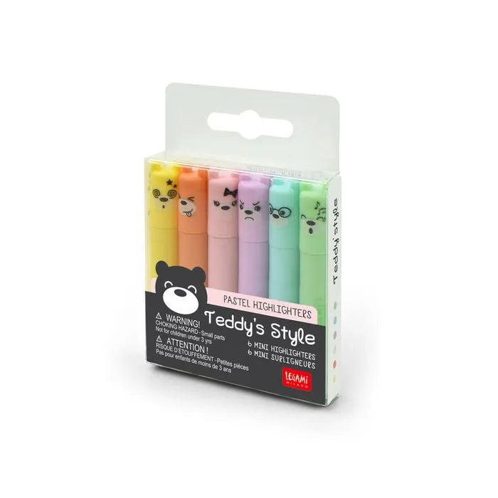 Teddy's Style - Set of 6 Mini Pastel Highlighters - Toybox Tales