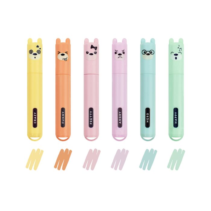 Teddy's Style - Set of 6 Mini Pastel Highlighters - Toybox Tales