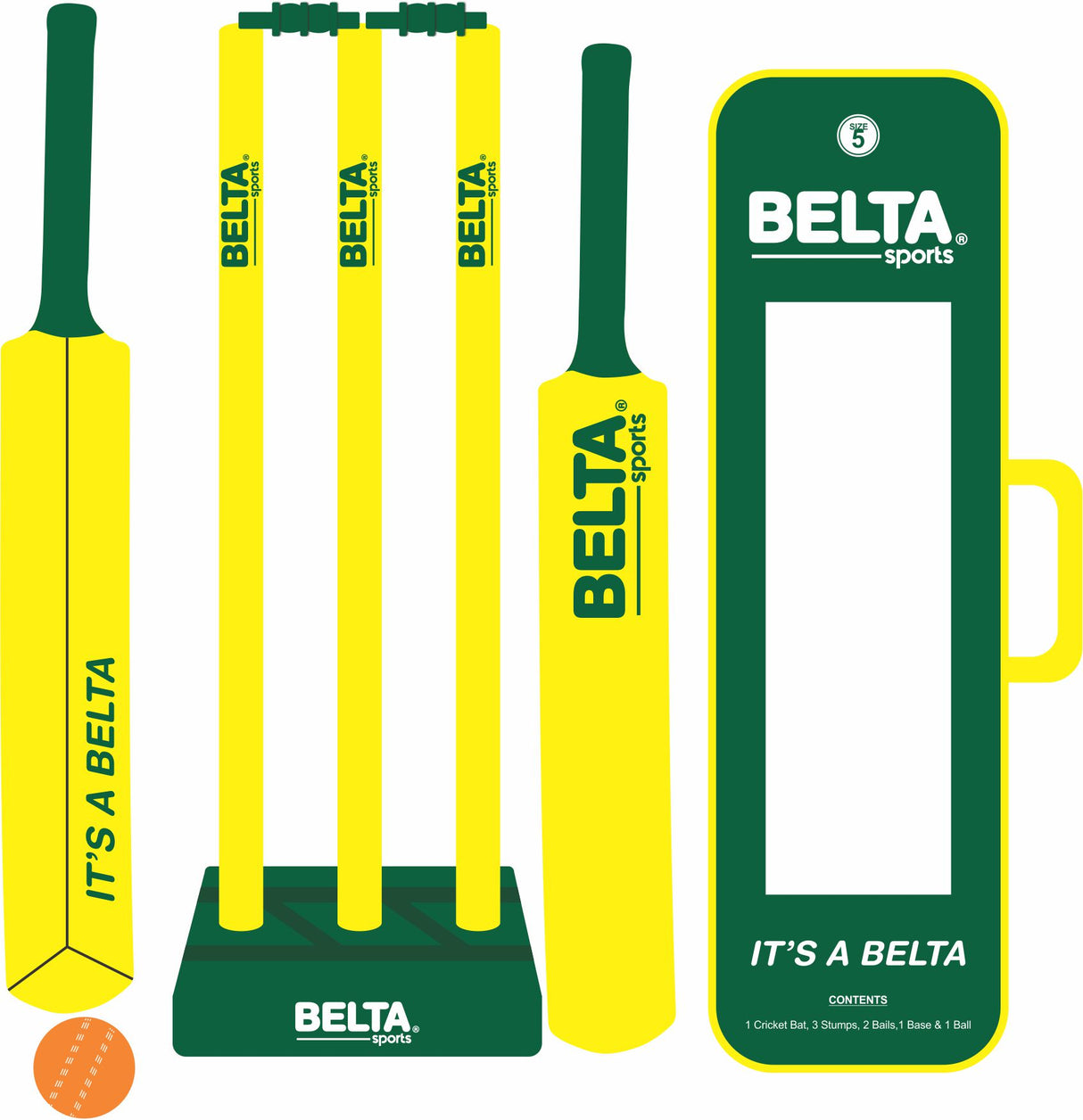 Cricket Set – Size 5 – PVC, Yellow