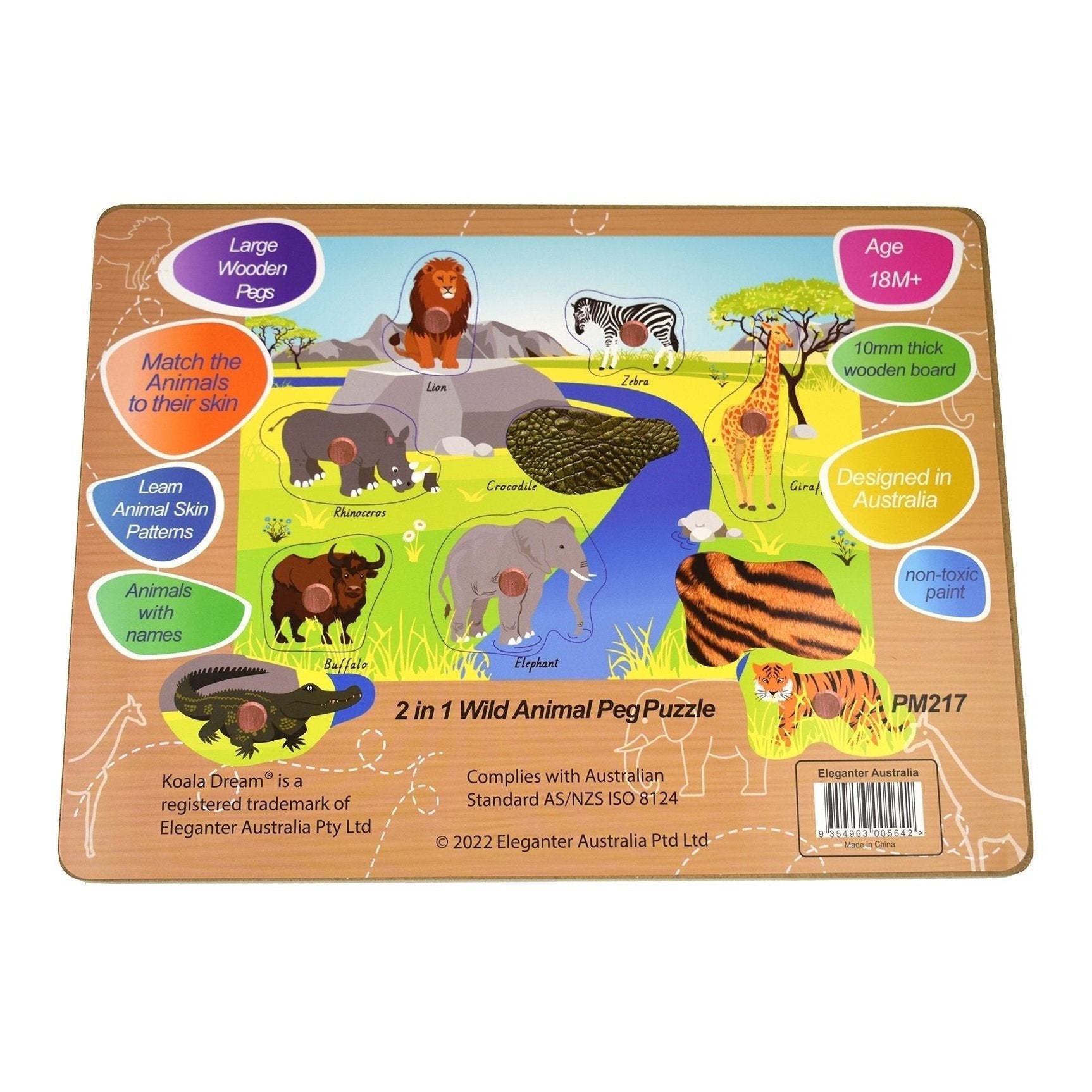 2 in 1 Peg Puzzle - Wild Animals - Toybox Tales