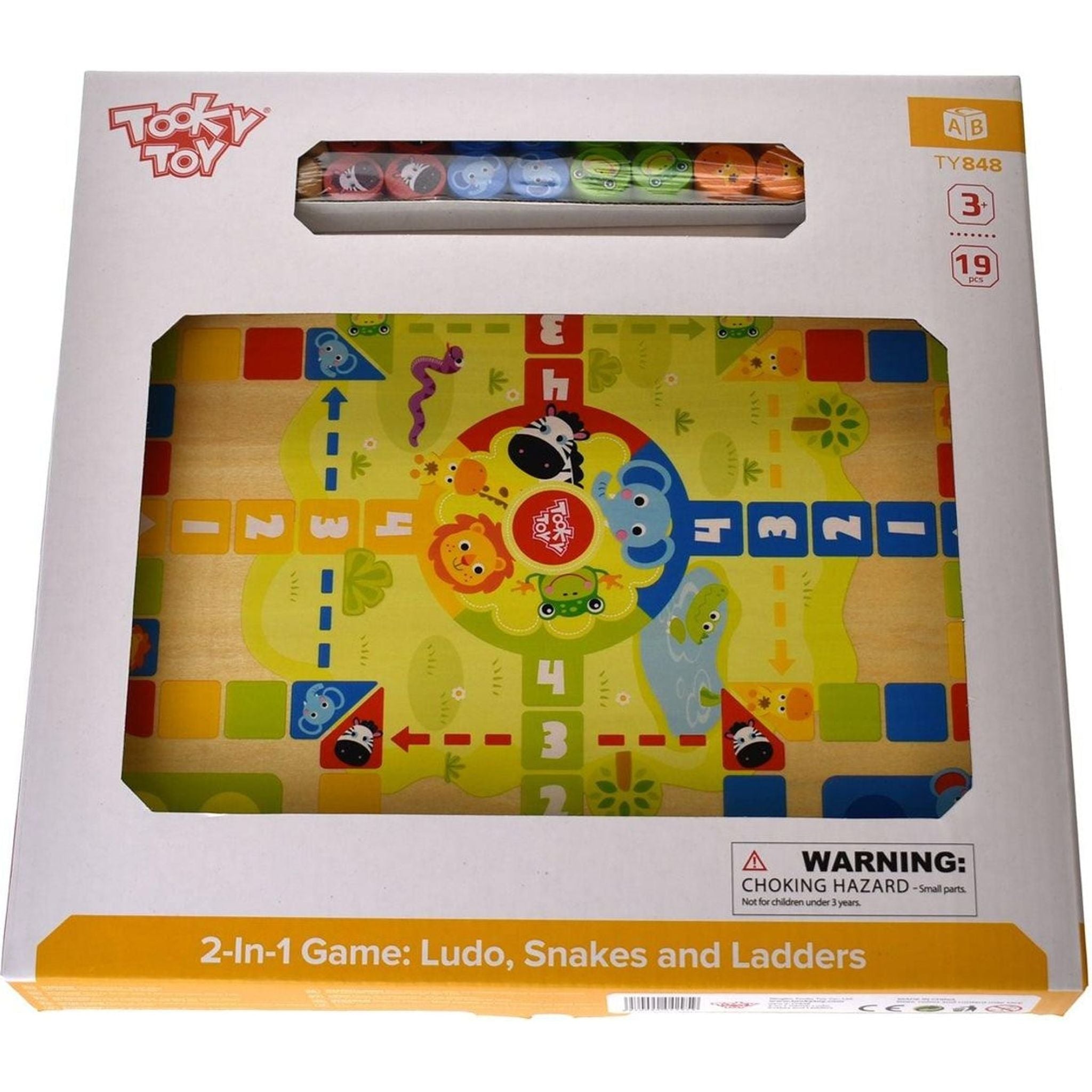 2 in 1 Wooden Board Game - Ludo, Snakes & Ladders - Toybox Tales