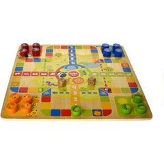 2 in 1 Wooden Board Game - Ludo, Snakes & Ladders - Toybox Tales