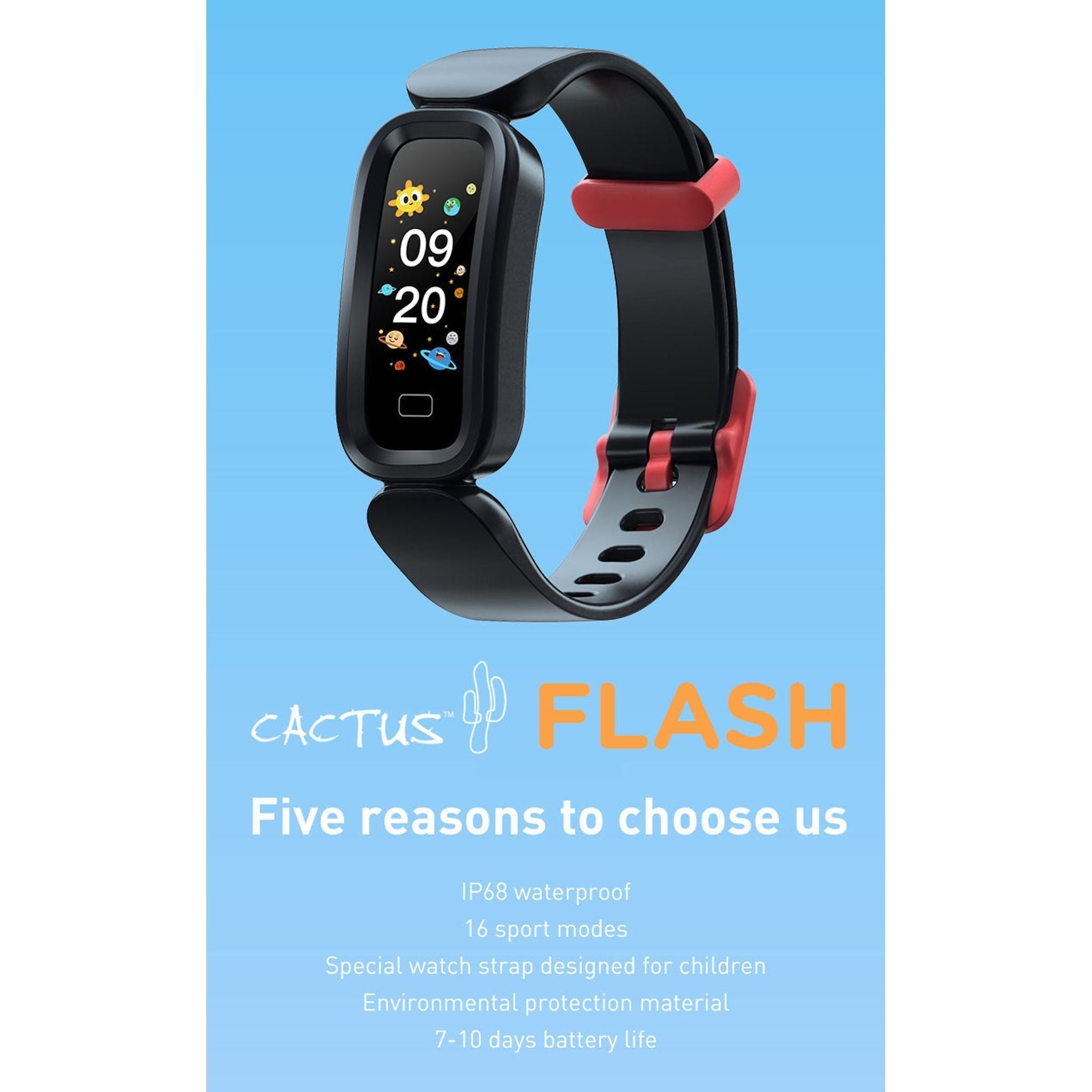 Cactus - Flash - Kids Fitness Activity Tracker - Red - Toybox Tales