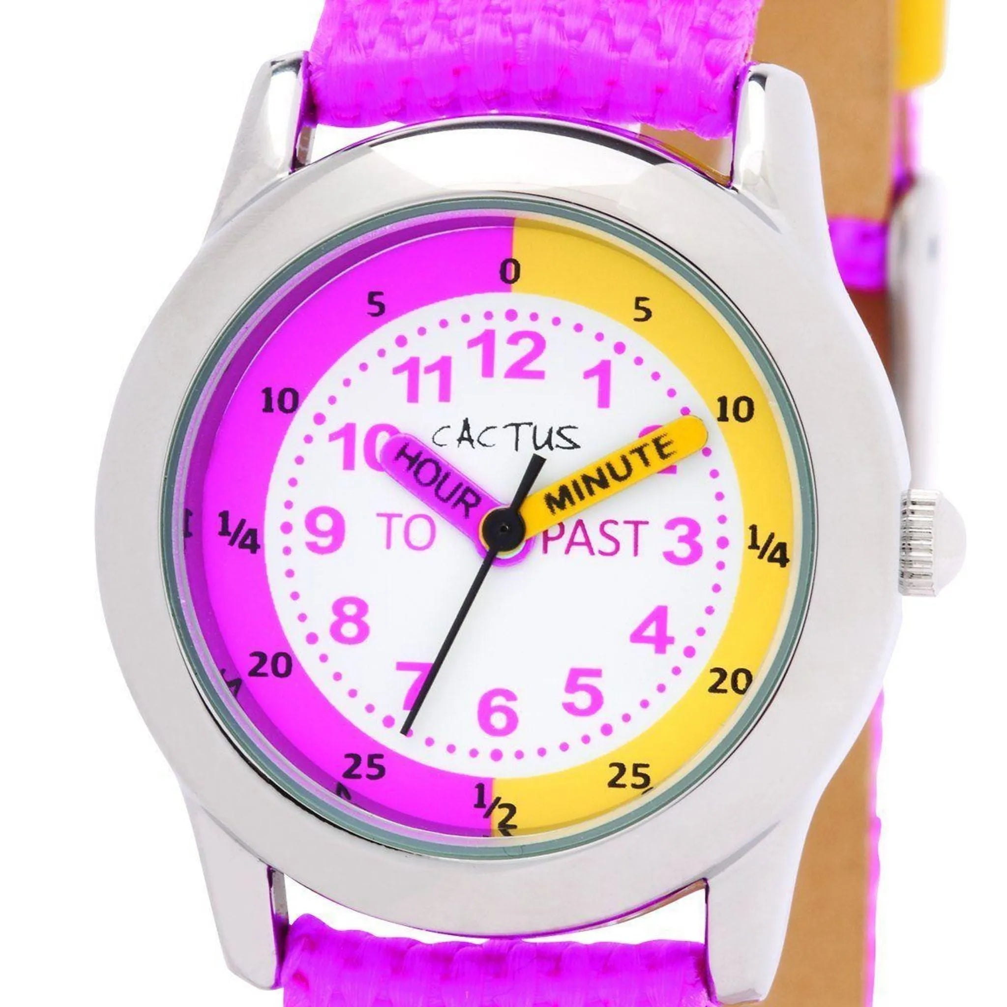 Cactus - Time Teacher - Girls Kids Watch - Pink / Yellow with Flowers - Toybox Tales