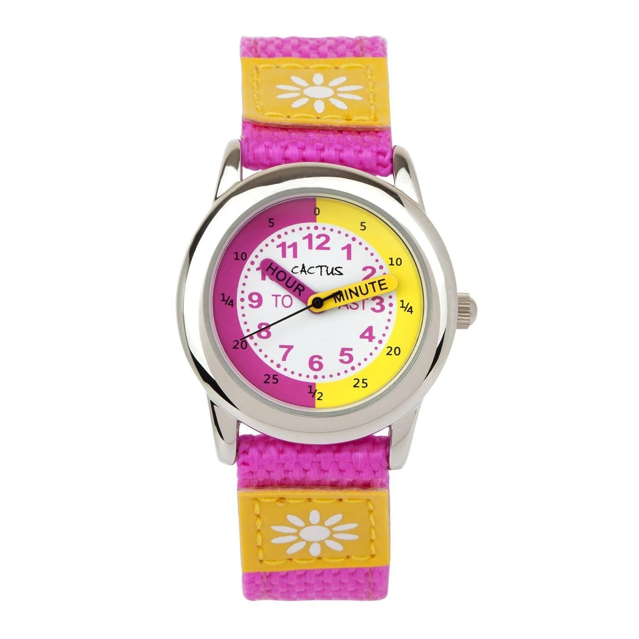 Cactus - Time Teacher - Girls Kids Watch - Pink / Yellow with Flowers - Toybox Tales