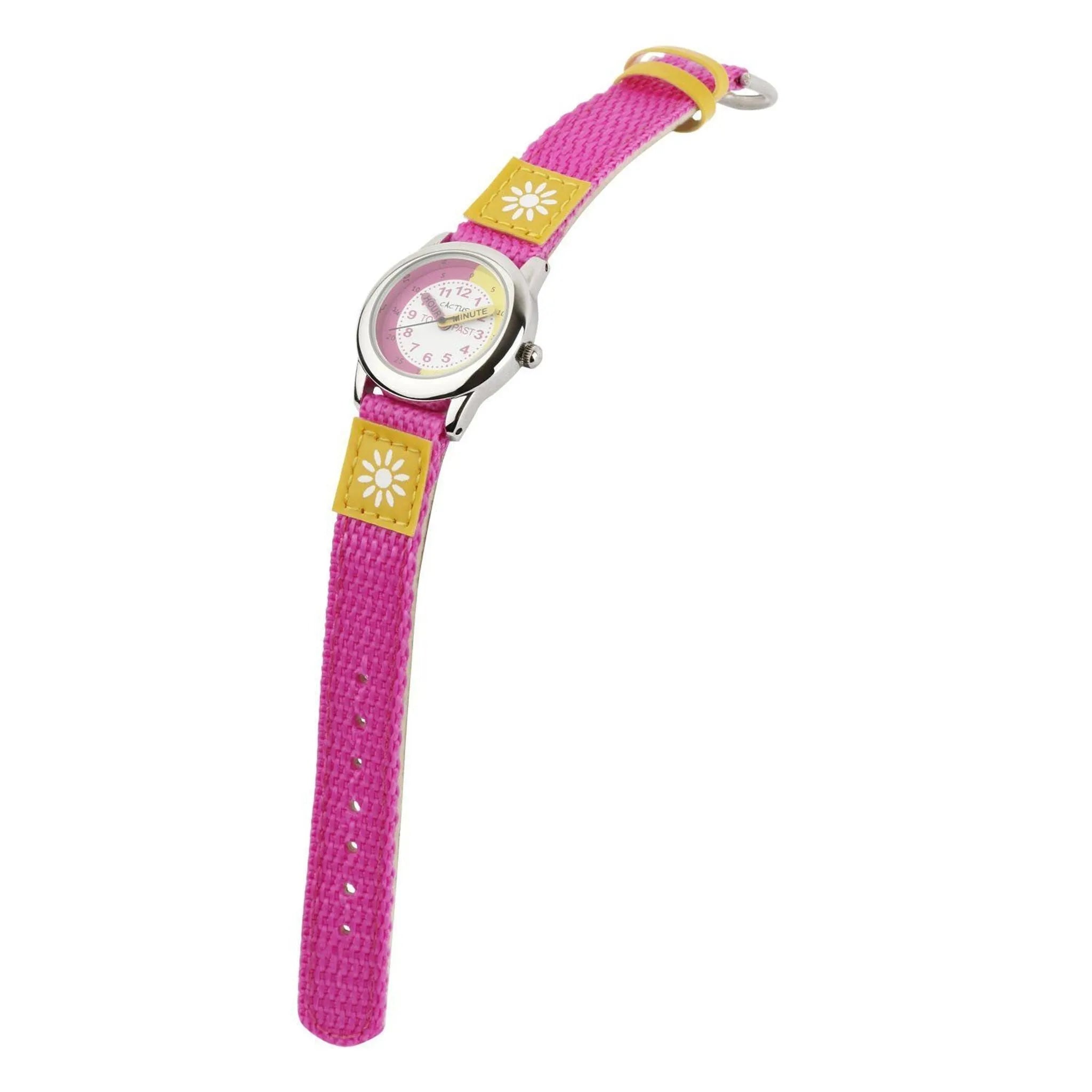 Cactus - Time Teacher - Girls Kids Watch - Pink / Yellow with Flowers - Toybox Tales