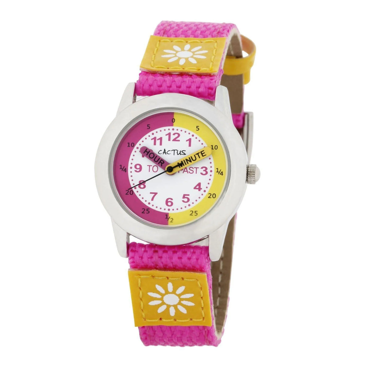 Cactus - Time Teacher - Girls Kids Watch - Pink / Yellow with Flowers - Toybox Tales