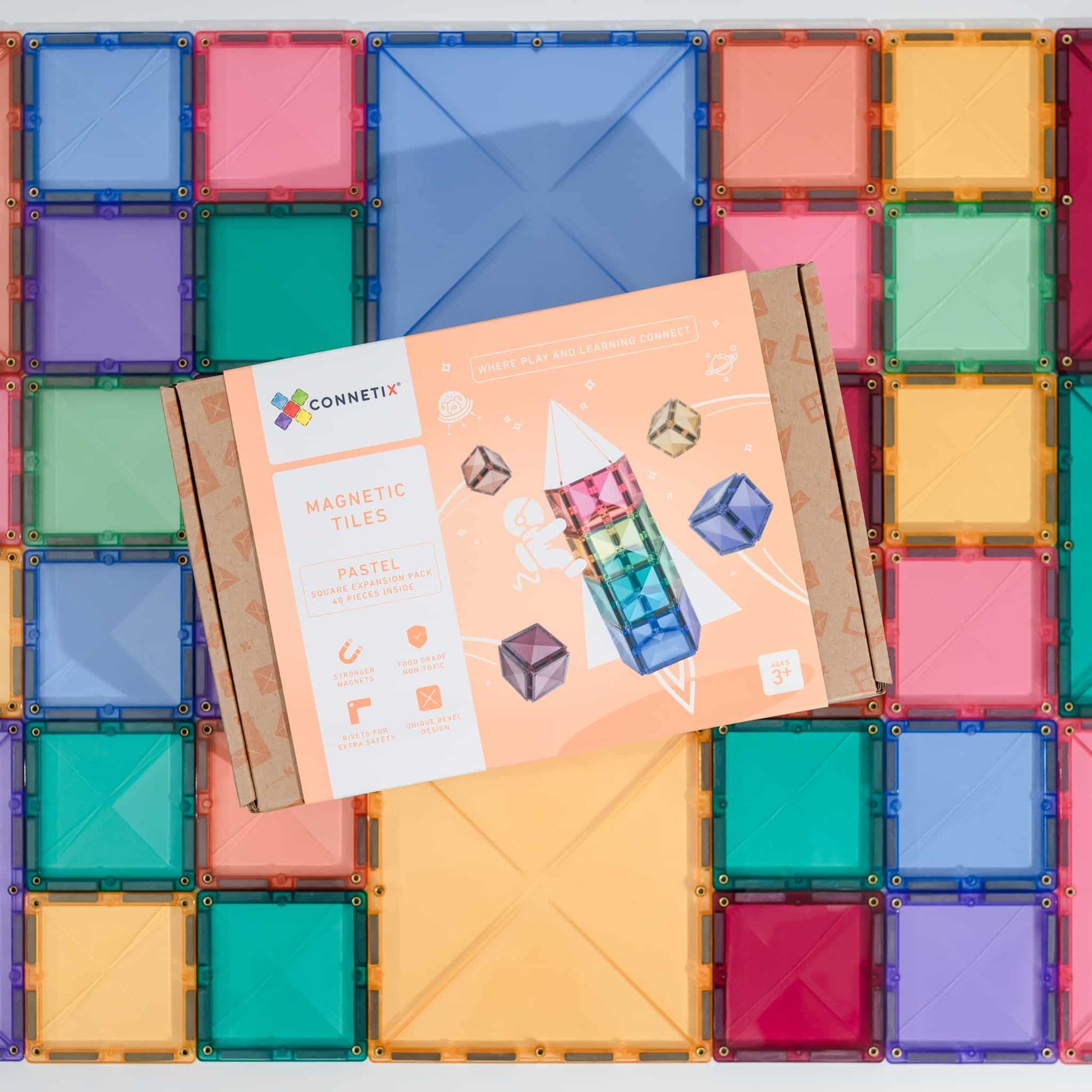 Connetix Pastel Square Pack 40 Piece - Toybox Tales