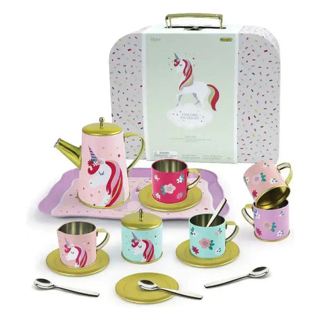 Deluxe Unicorn Tin Tea Set in Suitcase 18 Pieces - Toybox Tales
