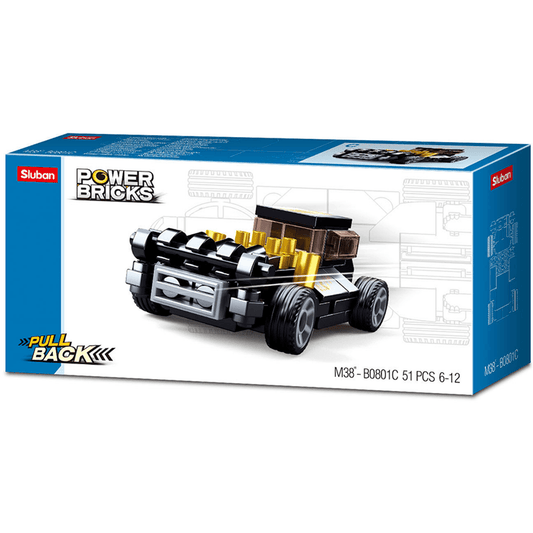 Power Bricks Pull Back Car - Black Mod Rod - Toybox Tales